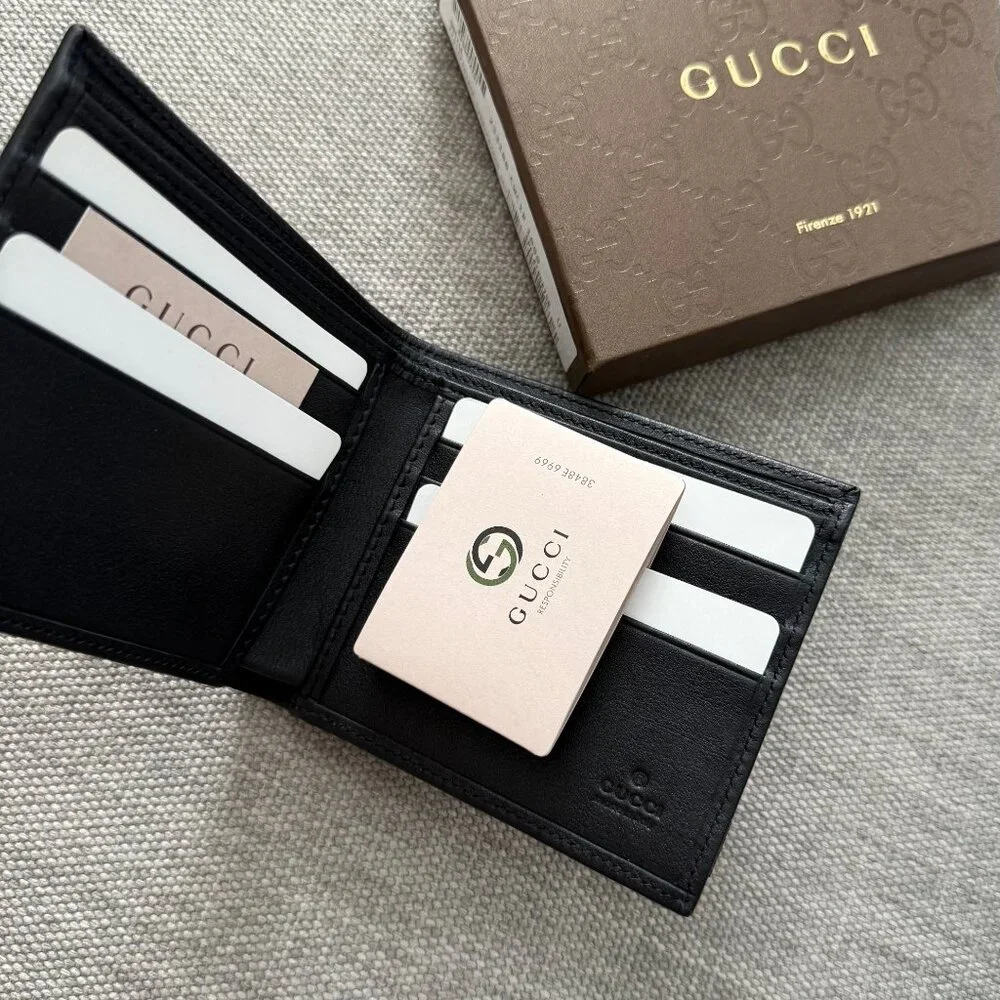 New Gucci Bifold Black Guccissima Leather Bifold Wallet - Picture 6 of 9